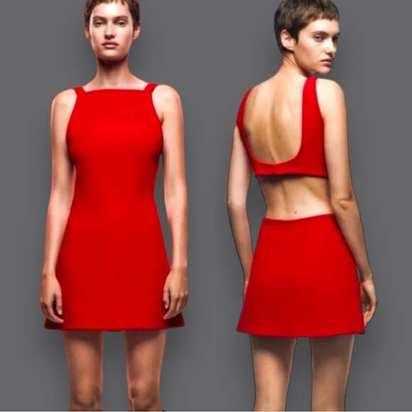 🎉HP🎉Excellent PreLoved Condition Zara Red Cut Out Back Mini Dress. Size Small - Picture 3 of 11